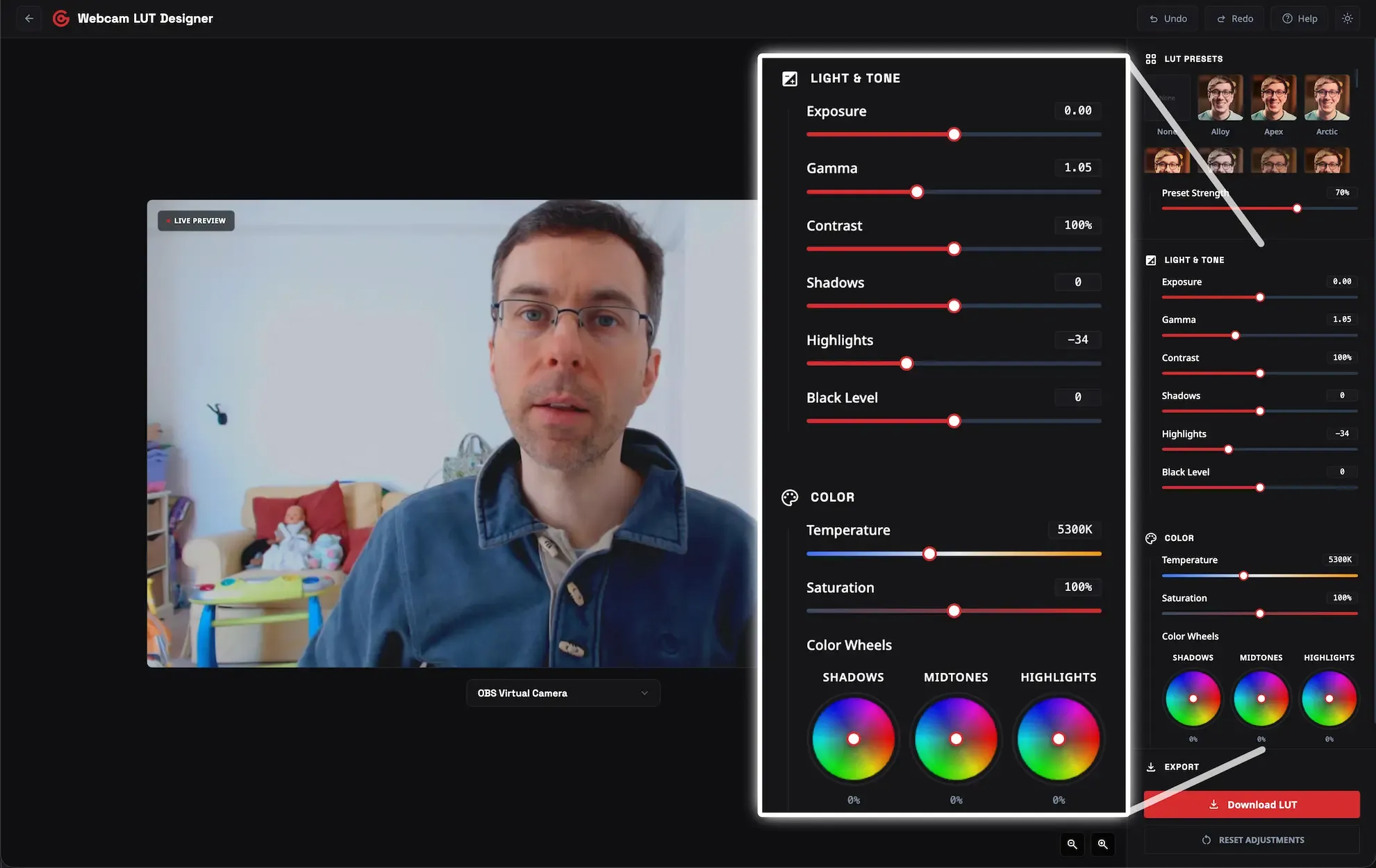 Webcam LUT Designer Controls.webp